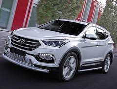 Защита переднего бампера 75x42 овал длинная для Hyundai Santa Fe (2016-) «Rival»