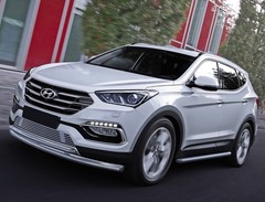 Защита переднего бампера d57+d42 для Hyundai Santa Fe Premium (2015-2016) «Rival»