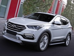 Защита переднего бампера 75x42 овал короткая для Hyundai Santa Fe Premium (2015-2016) «Rival»
