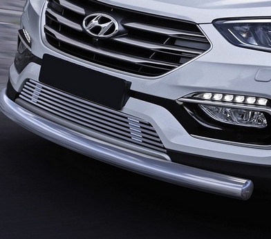 Защита переднего бампера 75x42 овал длинная для Hyundai Santa Fe Premium (2015-2016) «Rival» R.2309.003