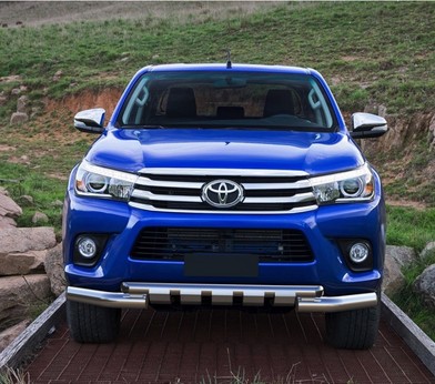 Защита переднего бампера d76+d57 с профильной защитой картера для Toyota Hilux (2015-) «Rival»